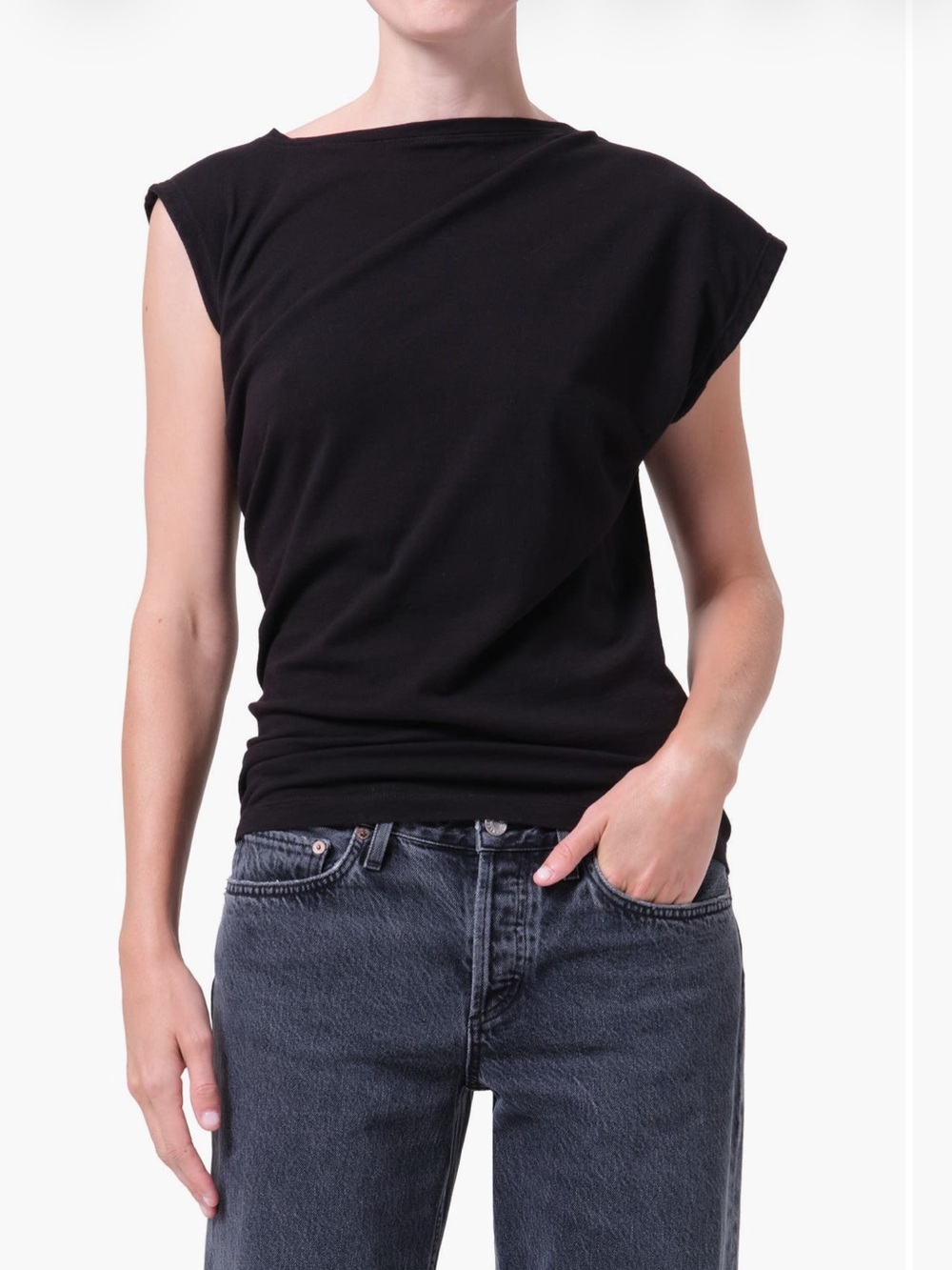 AGOLDE Black Cap Sleeve Women's Top